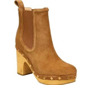 Veronica Beard Decker Studded Suede Clog Ankle Boots in Hazelwood